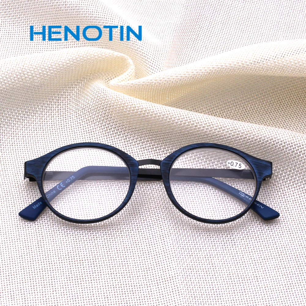 Henotin, металлическая круглая оправа, Ретро стиль, очки для чтения, дерево, для мужчин и женщин, 0,5-6,0