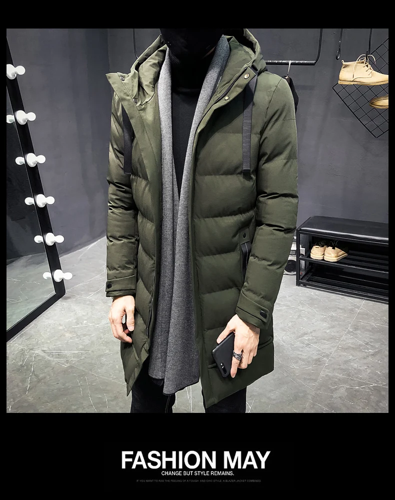 Мужская зимняя теплая куртка-парка, корейское длинное пальто, зимняя куртка, длинная стильная зимняя мужская куртка