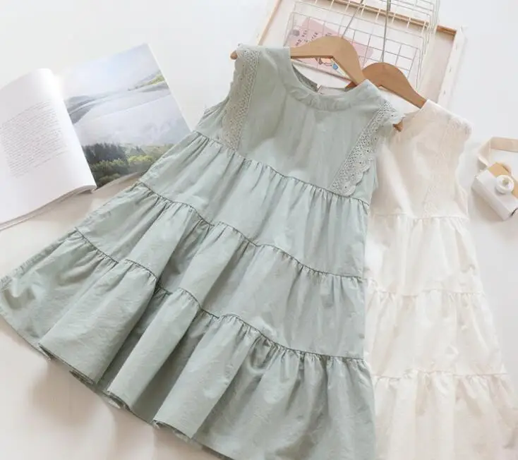 Г. Летние хлопковые однотонные многослойные платья принцессы для девочек; милое детское платье; 5 шт/лот;