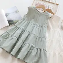 Г. Летние хлопковые однотонные многослойные платья принцессы для девочек; милое детское платье; 5 шт/лот;