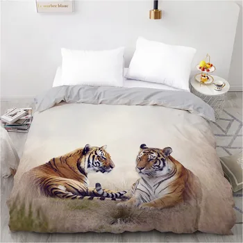 

3D Design Custom Duvet Quilt Comforter Blanket Cover Case Bed Linens Bedding Set Black 265x230cm Animals Tiger Home Textile