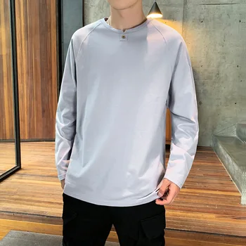 

Solid color bottoming shirt men's autumn new long-sleeved T-shirt Hong Kong style trend plus fertilizer XL shirt cotton 2518