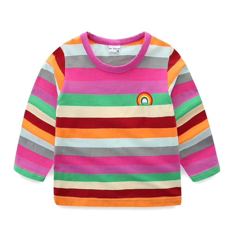 L-Sleeve Pink Mudkingdom/футболки для мальчиков и девочек; милые футболки в радужную полоску с Санта-Клаусом - Цвет: L-Sleeve Pink