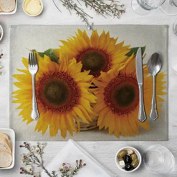 

Sunflower Art Stripes Printed Western-style Placemat Placemat Graphic Customization