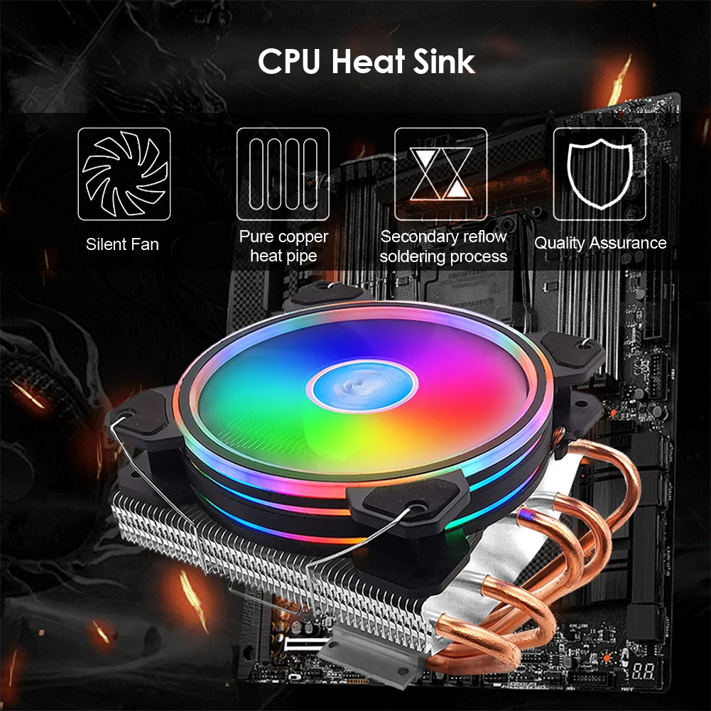 120mm CPU Cooler Fan Desktop PC Cooling Fan Copper Radiator RGB Lighting for Intel for AMD Computer Heatsink