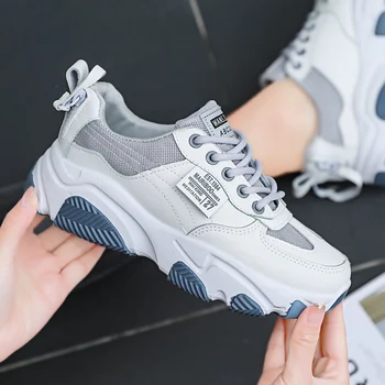 

New Designer Shoes Women Platform Flats Breathable Mesh Casual Shoes Women Vulcanized Fashion Trainers Lace Up Zapatos Mujer