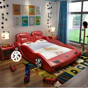 

Modern bedroom furniture multifunctional LED light music player Red Color children bed