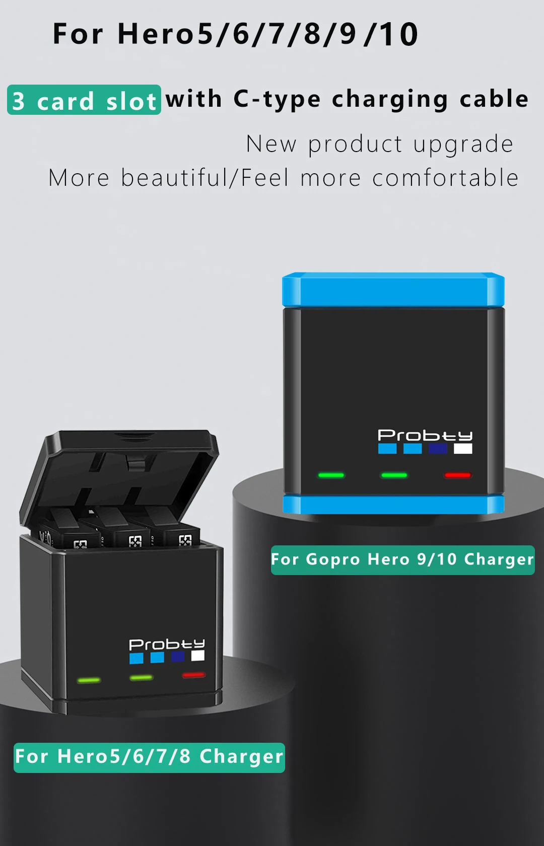 Description Picture 3 of itemFor Gopro Hero 10 9 8 7 6 5 Hero 9 1850mAh Li-ion Battery 3-Way Fast Charging Case Action Video Cameras Accessories