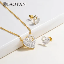 Baoyan, стразы, сердце, ювелирные наборы, золото/серебро, нержавеющая сталь, Свадебные Ювелирные наборы, опт, циркониевые Ювелирные наборы для женщин