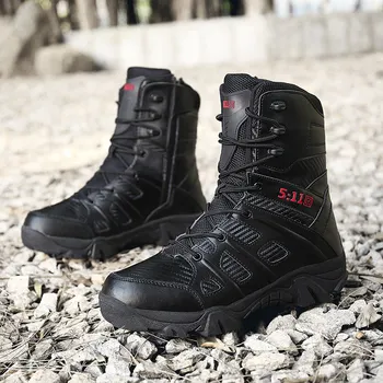 Zapatos de senderismo para Hombre, Botas de piel del ejército impermeables, botines Militares, para deportes al aire libre, color negro