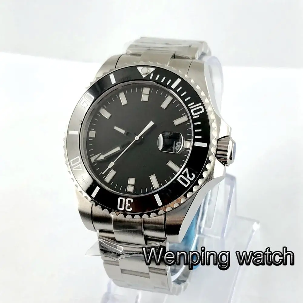 

Bliger men's luxury mechanical watch 43mm Sapphire glass black dial luminous ceramic bezel date automatic Wristwatches