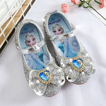 

New Princess Elsa Children Leather Shoes For Girls Pu Leather Bowknot Sandals Girls Party kids Shoes Dress Shoe Size 25-36