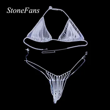 

Stonefans Sexy Rhinestone Body Jewelry Bralette Underwear Chain for Women Hollow Crystal Body Chain Bikini Thong Party Jewellery