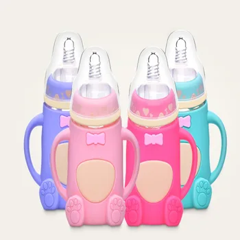 

High Quality Baby Silicone Milk Feeding Bottle Safe Infant Juice Water Feeding Bottle Cup Glass Nursing Baby Feeding