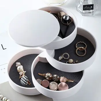 

White Black 360 Degree Rotary 4 Layer Jewelry Storage Box Holder Earring Necklace Organizers