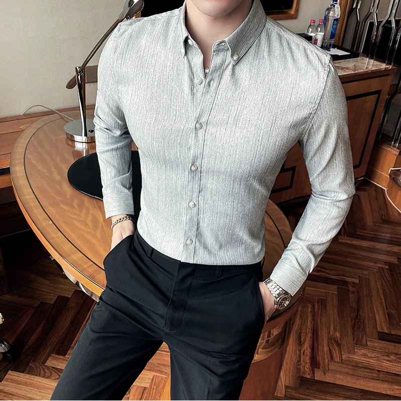 High quality Striped Shirt Men's Slim 