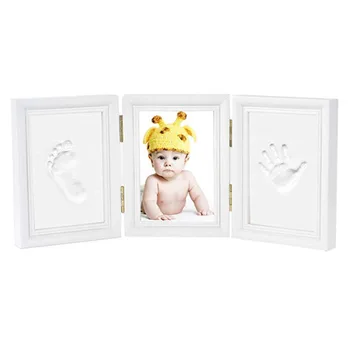 

Newborn Baby Solid Wood Footprint Tri-fold Handprint Safe Non-toxic Gift DIY Photo Frame Desk Decoration Ink Pad Clean