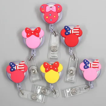 

New Cartoon 60cm Silicone USA Bowknot Mickey Retractable Badge Reel Student Nurse Exhibition Enfermera Name Card ID Card Chest