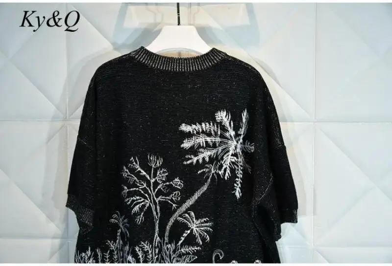Бренд дизайнер зимний женский винтажный пуловер с вышивкой черный вязаный свитер свободный роскошный вязаный Топ с коротким рукавом