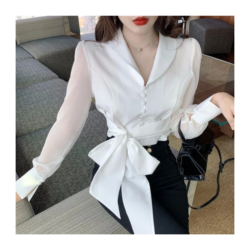 Nueva Mujer Blusas Mujer Elegantes verano lazo blanco camisa manga larga Mujer Camisas, Blusas y Blusas Mujer Tops 40|Camisa| - AliExpress