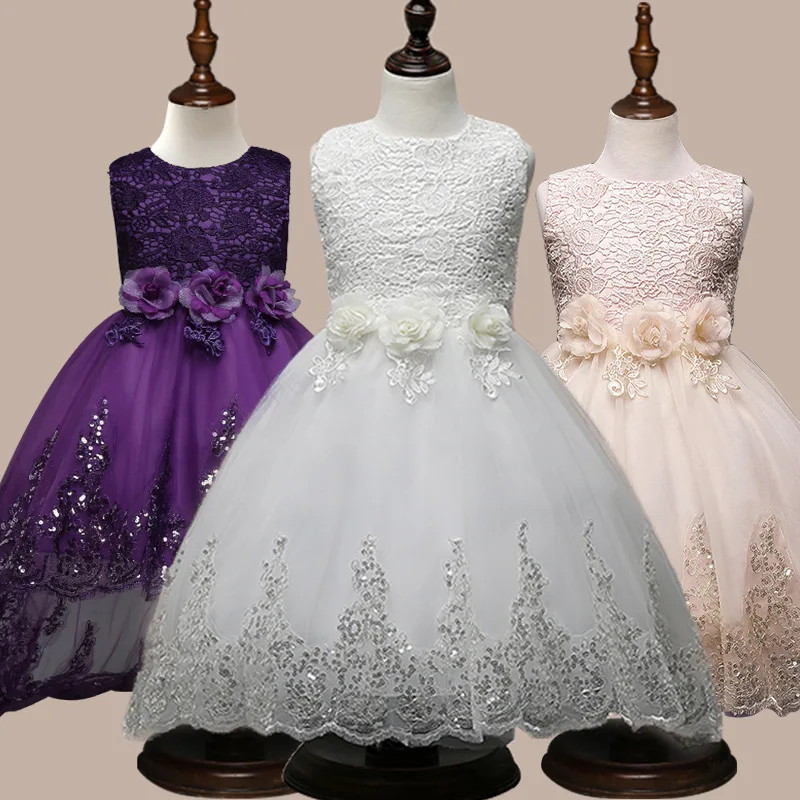 

Girls Dress Cross Border Europe And America Childrenswear Sleeveless Lace Flower Children Shirt Princess Dress Children Shirt a