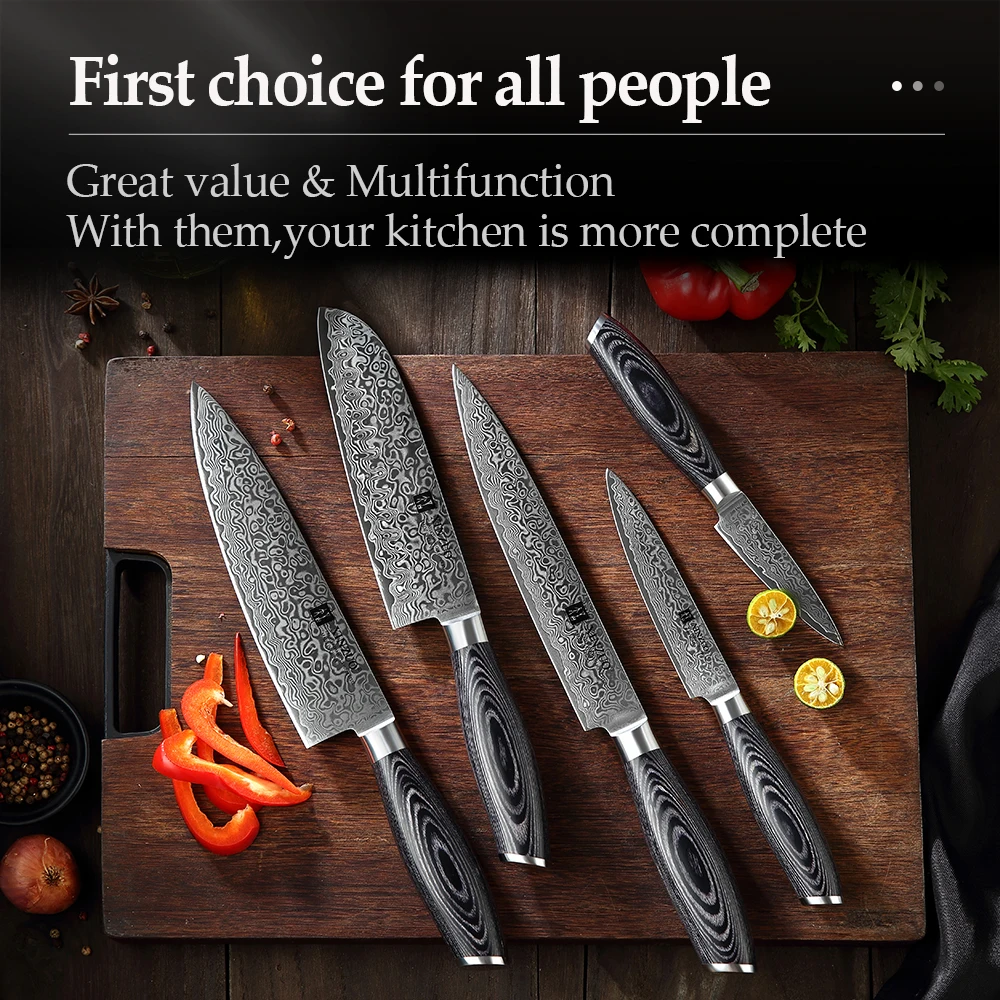 XINZUO 1pcs/5pcs Kitchen Knives Set 67Layer VG10 Japan Damascus Steel Chef Cleaver Santoku Utility Paring Knife Pakkawood Handle