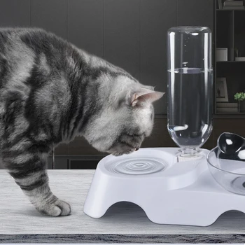 

Double Cat Bowl Cat Ears Shaped Leakproof Cat Water Dispenser Drinking Fountain Cat Feeding Bowl Neck Protection Pet Feeder Bowl