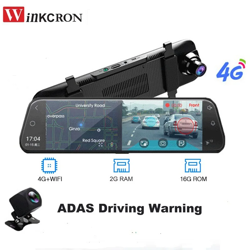 10 Inch Ips 4g Car Rearview Mirror Adas Gps Navigation Android 8.1 Fhd 1080p Dash Cam Camera