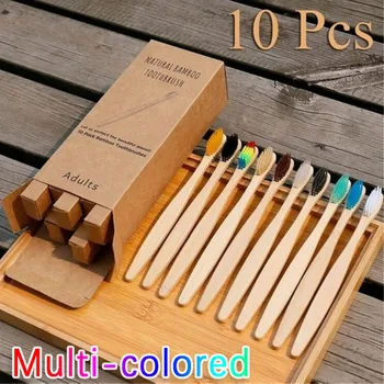 

10Pcs Eco-Friendly Teeth Brush Rainbow Bamboo Soft Fibre Toothbrush Teeth Brush Multi-colored Brush Care For Teeth X#5