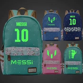 

Green Luminous Football Star Messi 10 Sport number Flowers Dot Boy Girl School bag Bagpack Teenagers Canvas Backpack