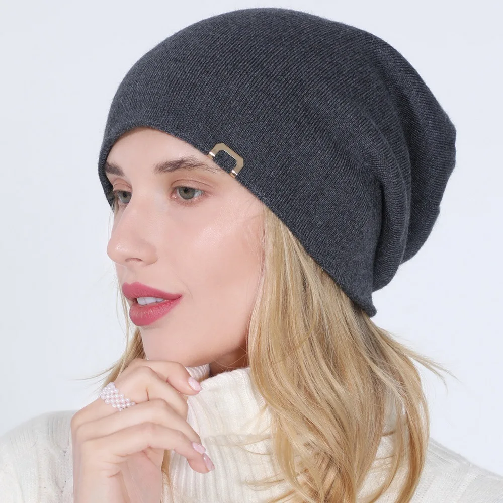 

Winter Women Skullies Double Padded Hood Casual Style Acrylic Clip Decoration Soft and Warm Solid Color Outdoor