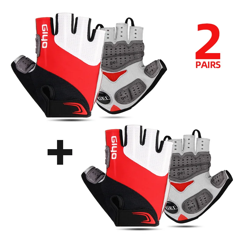 2 pairs Red GIYO Половина Finger велосипед, перчатки, гель, дышащие, не скользят, Спорт на открытом воздухе перчатки для Для мужчин Для женщин MTB шоссейные велосипеды езда на велосипеде перчатки - Цвет: 2 pairs Red