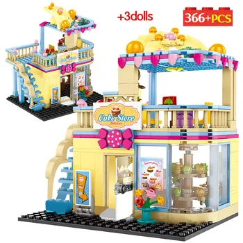 

Famous Brand Fashion Shop Building Blocks City Street View Delicious Cake Store Model DIY Bricks Toys for Children