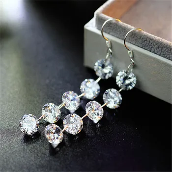 

Prevent allergy 925 Sterling Silver Crystal Round Bead Long Drop Earring for Women Fashion Jewelry eh355