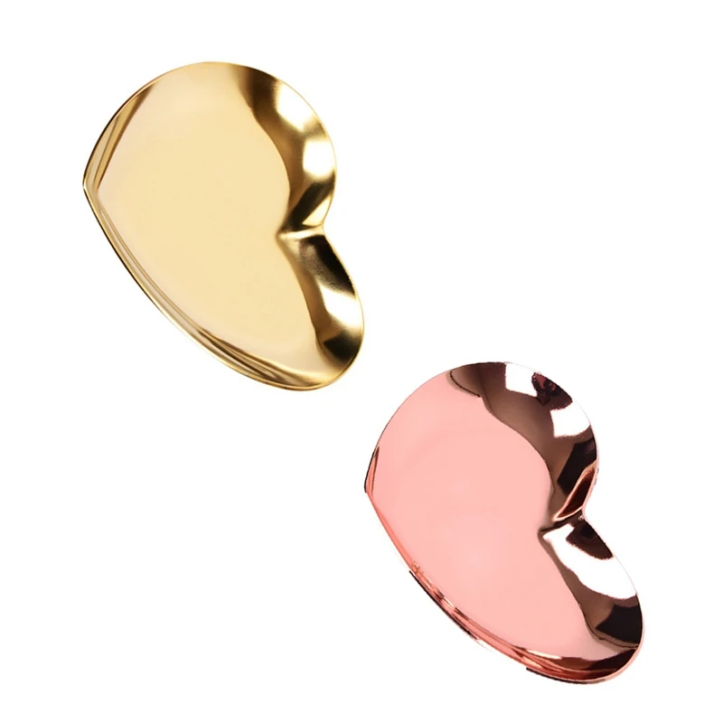 2 Pcs Heart Shaped Jewelry Serving Plate Metal Tray Storage Arrange Fruit Tray Home, Rose Gold& Gold