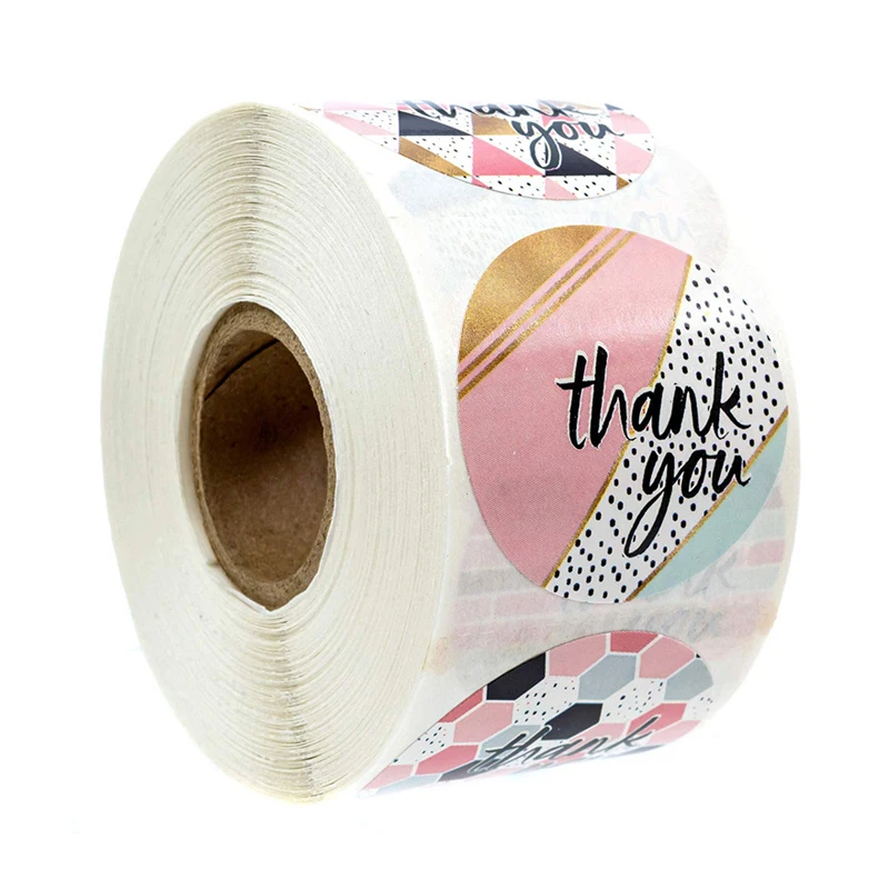 

500pcs Thank You Stickers Round Pink Geometric Pattern Seal Labels Christmas Stickers School Teacher Reward Stationery Sticker