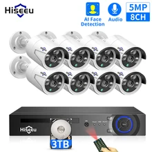 Hiseeu H.265 8CH 5MP Poe Bewakingscamera Kit Ai Gezicht Detectie Audio Record Ip Camera Ir Cctv Video Surveillance nvr Set