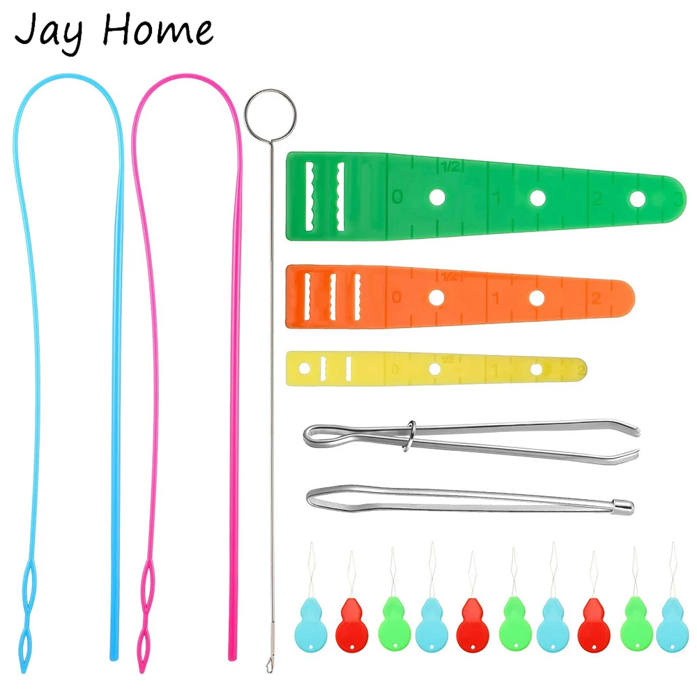 

18Pcs Flexible Drawstring Threader Plastic Flat Threader Sewing Loop Turner Metal Tweezers Needle Threader for DIY Sewing Crafts