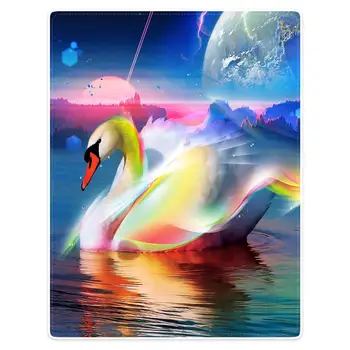 

HommomH blanket throw comfortable warm soft plush throw sofa lake water beautiful swan 3D dream pattern