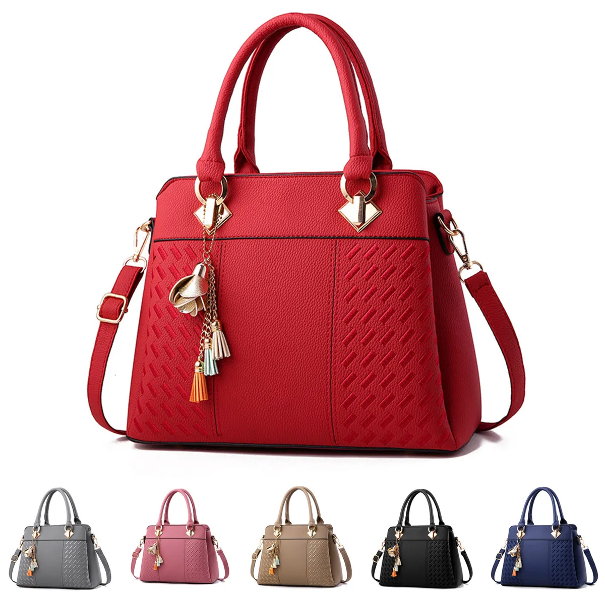 

Fashion Women Handbags Tassel PU Leather Totes Bag Top-handle Embroidery Crossbody Bag Shoulder Bag Lady Simple Style Hand Bags