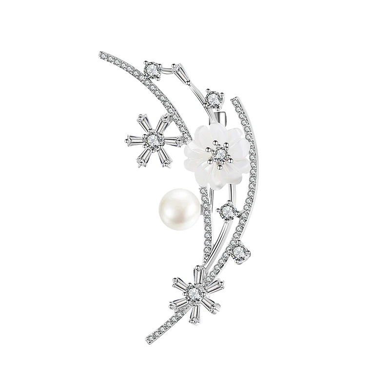 Rhinestone Flower Brooches For Women Simple Design Plum Blossom Pearl Shell Pin Fashion Jewelry Wedding Brooch Pin Broches Gift