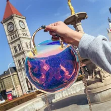 Маленькая женская сумка Новая модная прозрачная лазерная сумка цветная круглая цепочка на одно плечо сумка-мессенджер вечерняя сумка