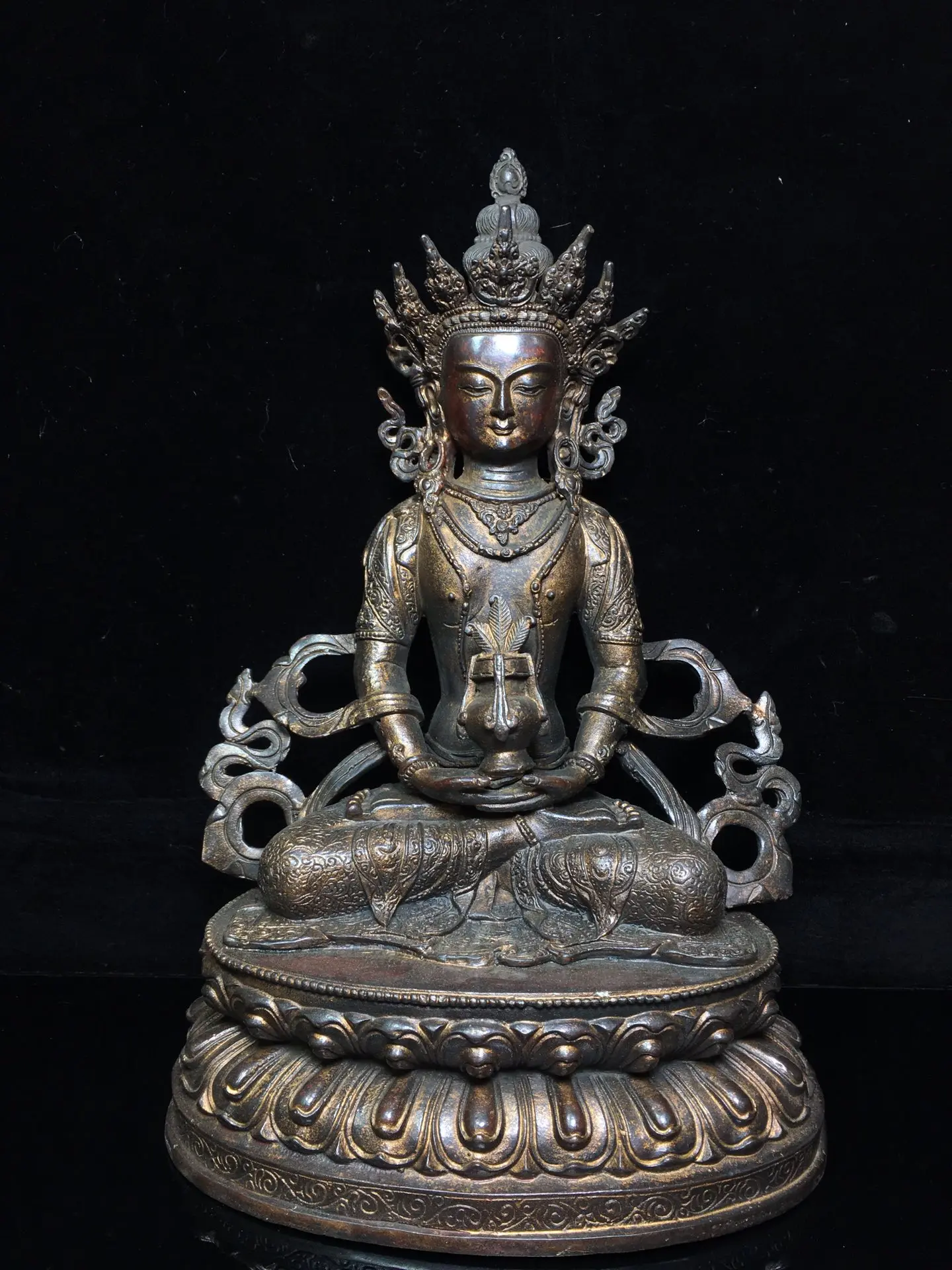 

13"Tibetan Temple Old Bronze Cinnabars Longevity Buddha Immortal Life Wisdom Tathagata Guanyin Bodhisattva Enshrine the Buddha