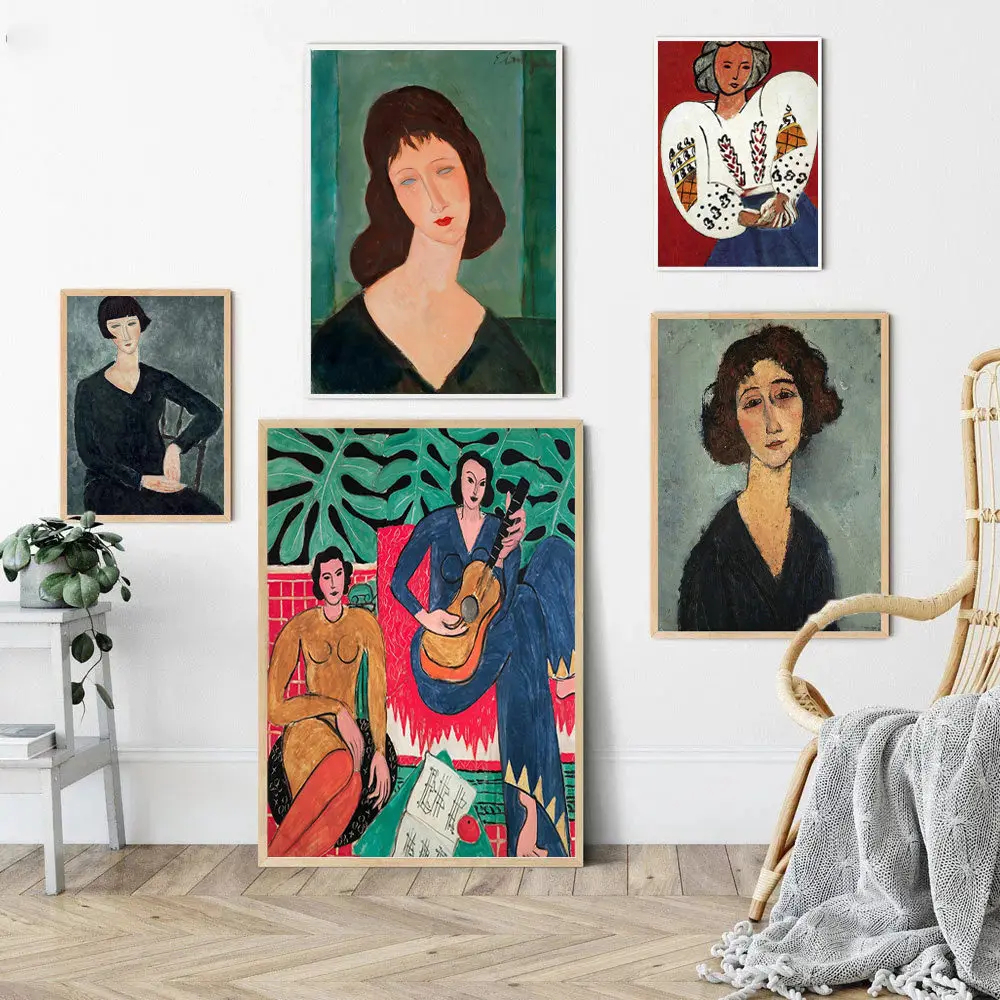 

French Matisse Abstract Figure Canvas Painting Vintage Fashion Girl Wall Art Poster Pictures Nordic Living Room Home Decor