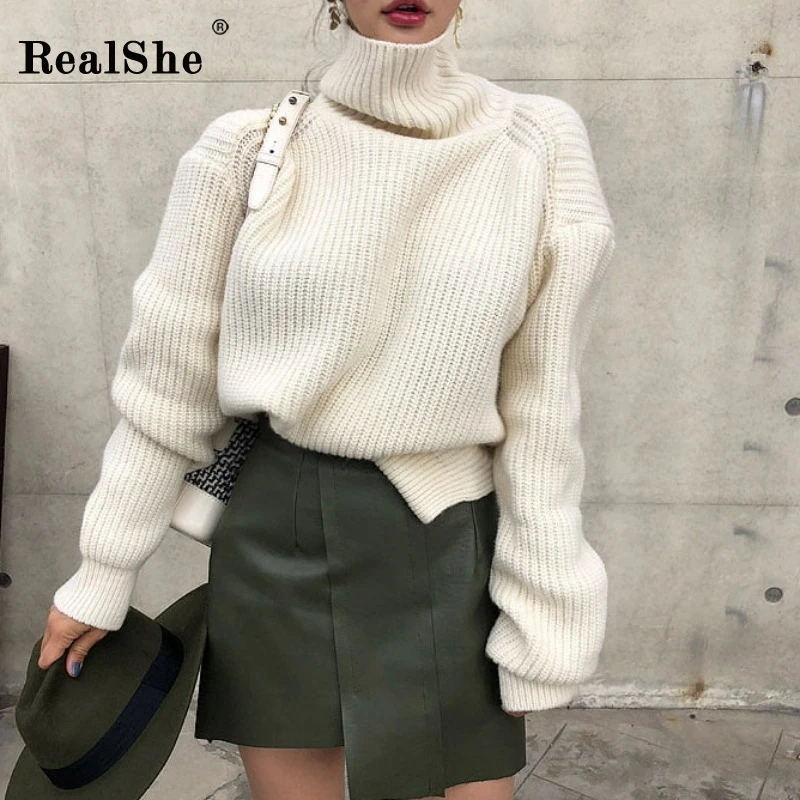 

RealShe Cashmere Sweater Women 2020 Turtleneck Long Sleeve Autumn Winter Sweaters Ladies Spring Casual Elegant Sweaters Ladies