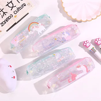 

AngelHere Store Kawaii Unicorn Pencil Case Sequin Waterproof Pencil Bag Pencil Case Storage Office School Supply Stationery