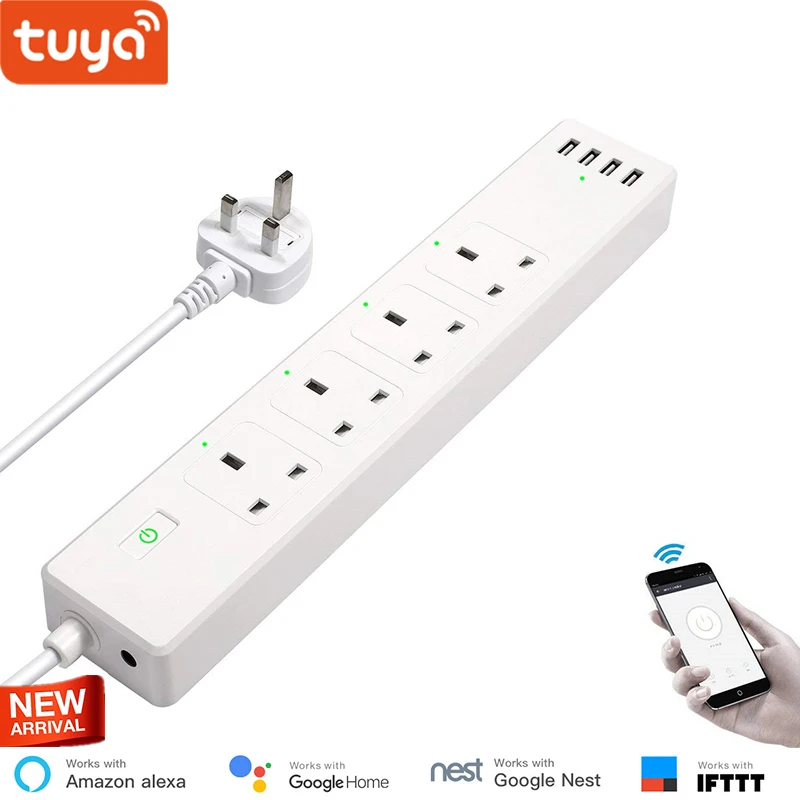 Tuya smart life UK Standard WiFi Smart Power Strip with 4 Socket 4 USB