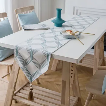 

Modern Minimalist Jacquard Table Runner Two-color Diamond Tassel Pendant Dining Table Cloth Tablecloth Tea Table Fabric Decor
