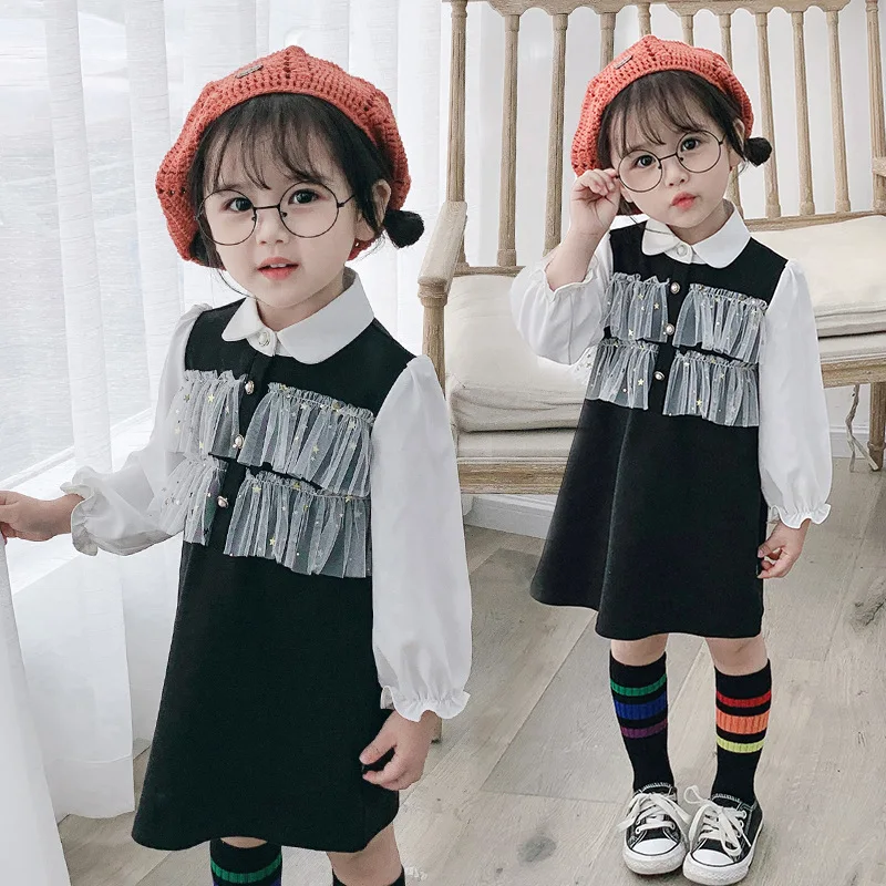Платье для маленьких девочек с длинными рукавами; коллекция года; сезон весна; Детские платья для детей 2 лет; милое черное платье