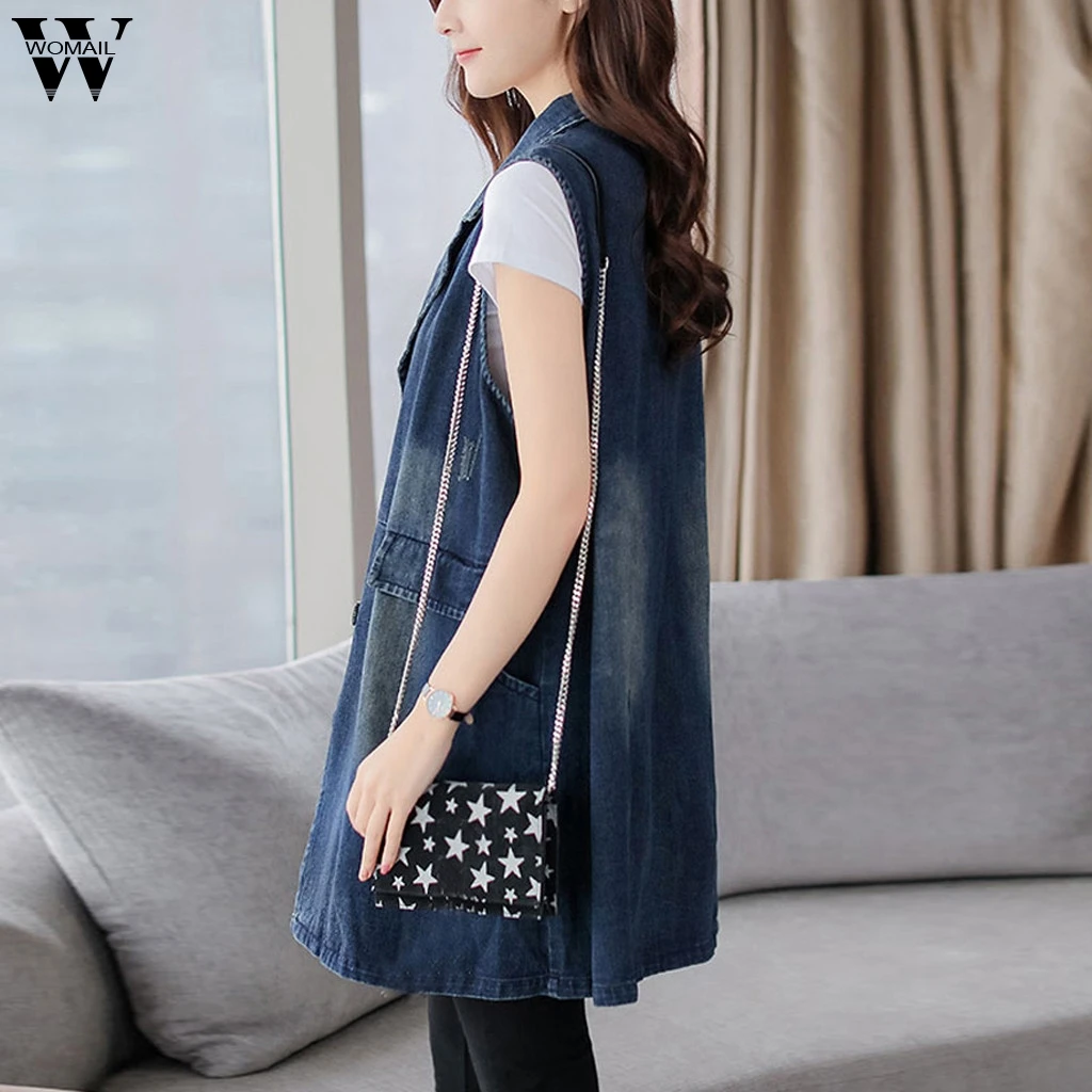 

Hot Sale Women Slim Denim Vest Slim Fit Sleeveless Button Spring Autumn Casual Jackets Sweet Female Elegant Coat 2019 Fashion